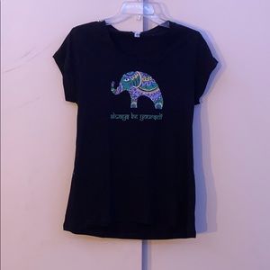 Black t-shirt with elephant and lettering